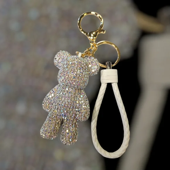 SALE!! Sparkling Bear Handbag Charm/Keychain with White Braided Loop - Picture 3 of 4